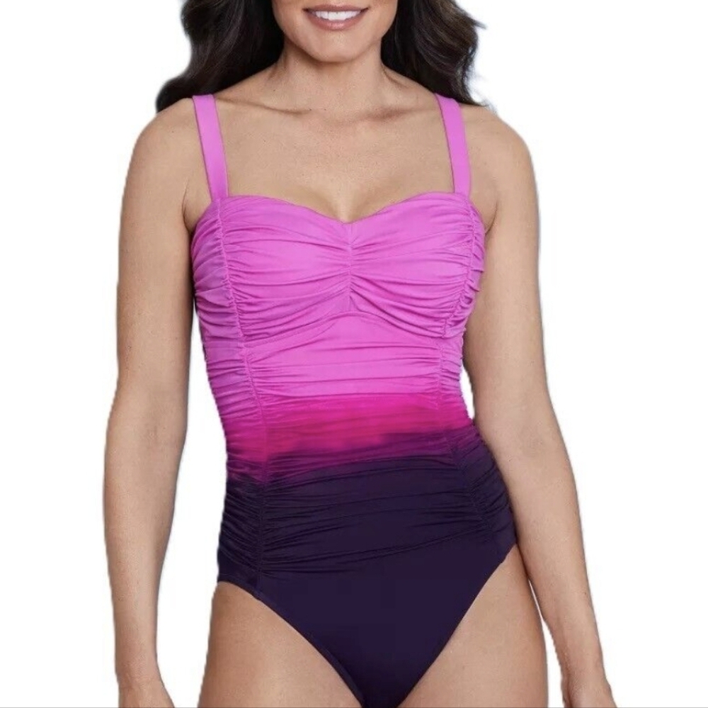 New Shape + Style Aqua Green Women's Pink & Purple Ombre Swim suit bathing
